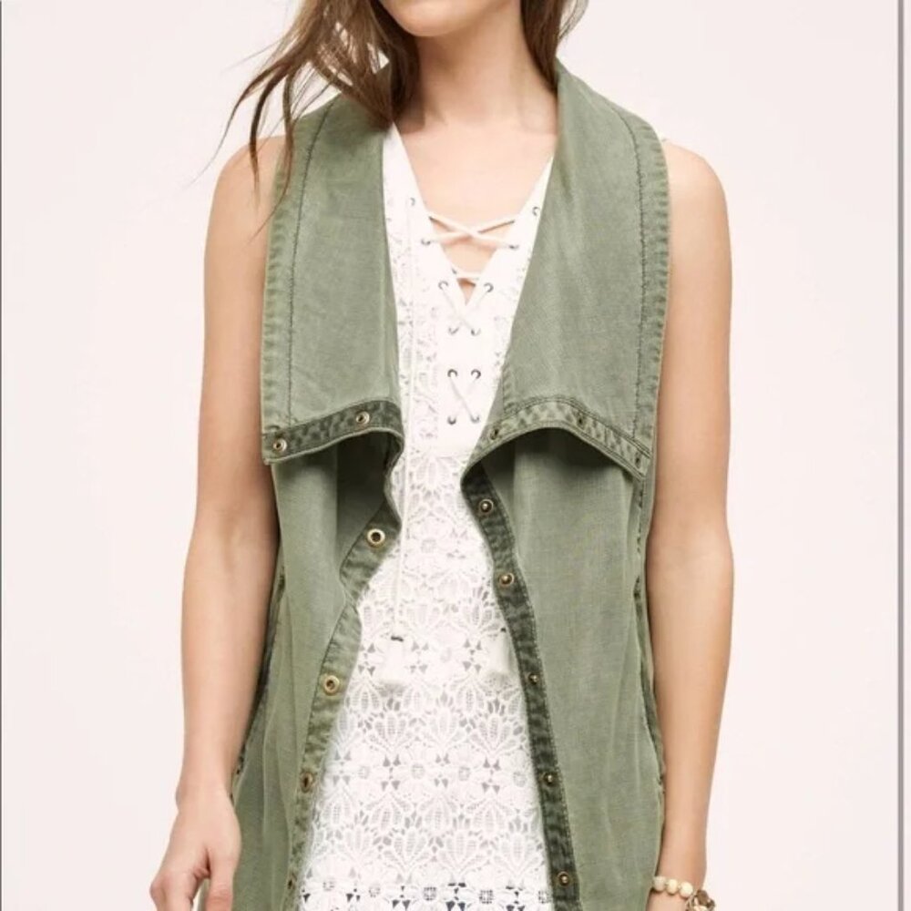 Anthropologie Marrakech XS Olive Green Tombolo Utility Vest with Pockets